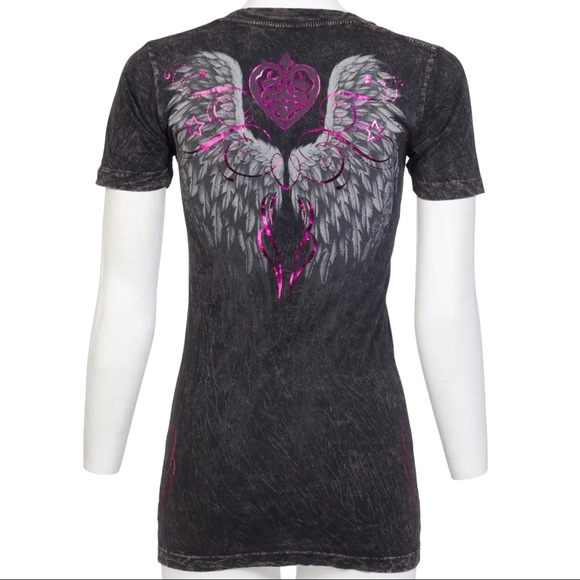 Sinful By Affliction Women's T-shirt Finch Biker Tattoo - Picture 8 of 8